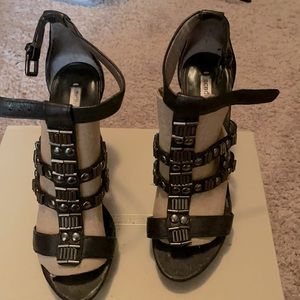 Black Strappy Sandal with Silver